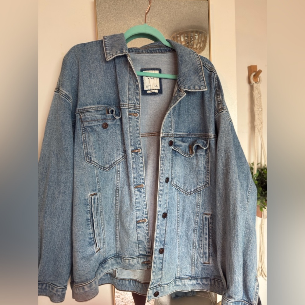 Classic Blue Abercrombie oversized Denim Trucker Jacket